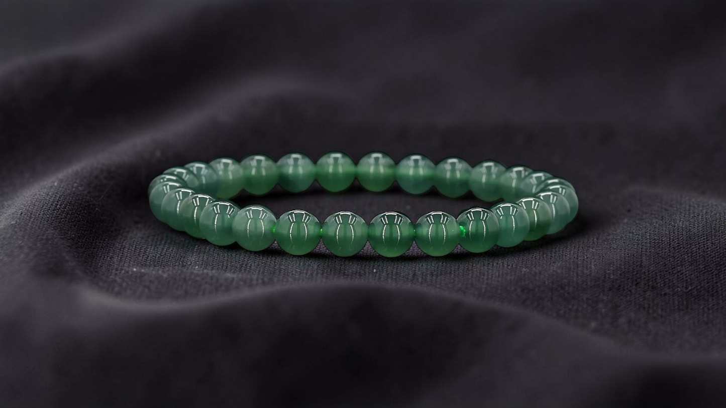 Certified Japanese Blue-Green Burmese A-Jade Beaded Bracelet (MADE IN JAPAN) (7 mm Each x 28 beads) 05044