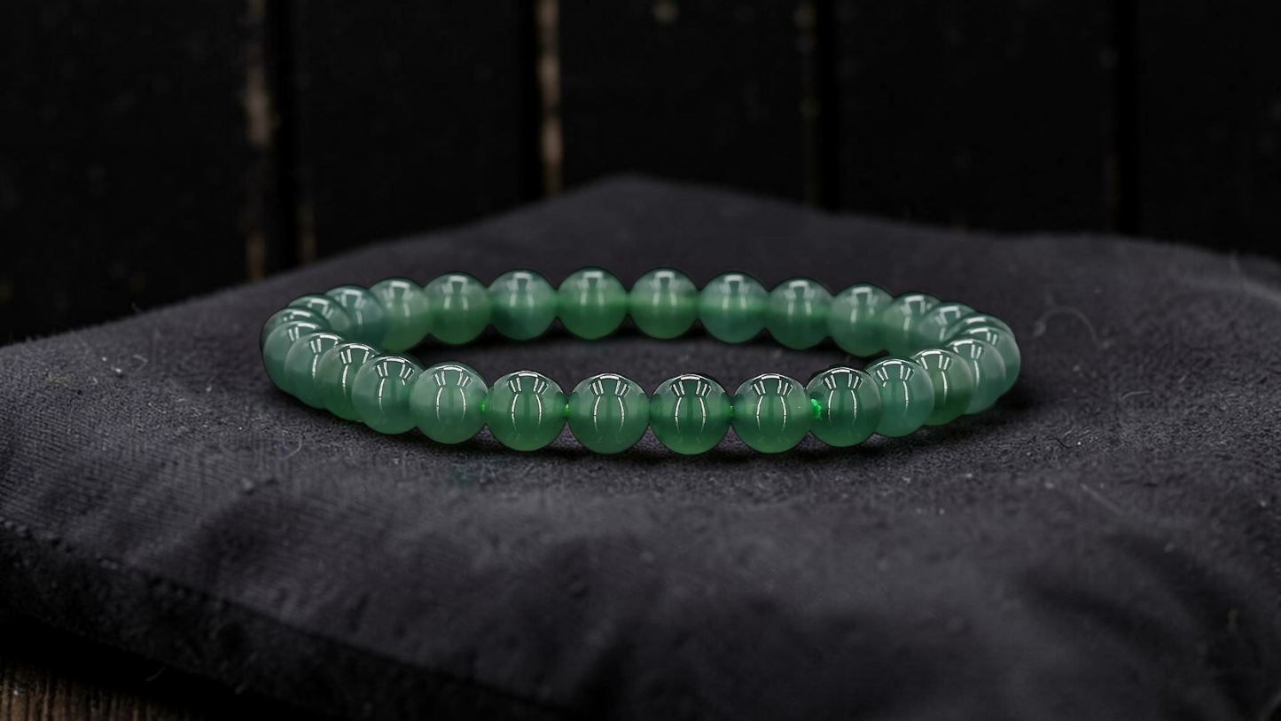 Certified Japanese Blue-Green Burmese A-Jade Beaded Bracelet (MADE IN JAPAN) (7 mm Each x 28 beads) 05044