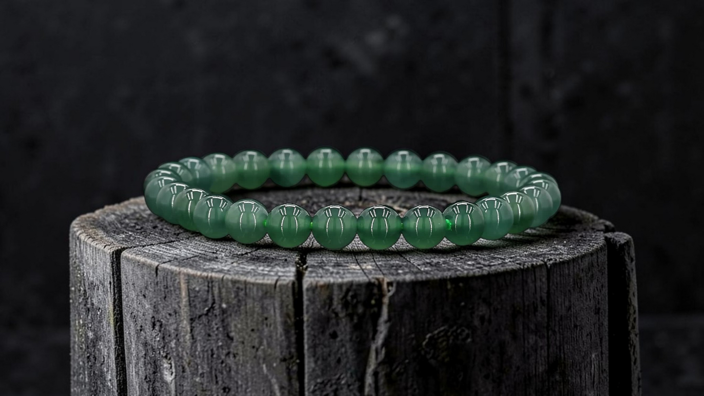 Certified Japanese Blue-Green Burmese A-Jade Beaded Bracelet (MADE IN JAPAN) (7 mm Each x 28 beads) 05044