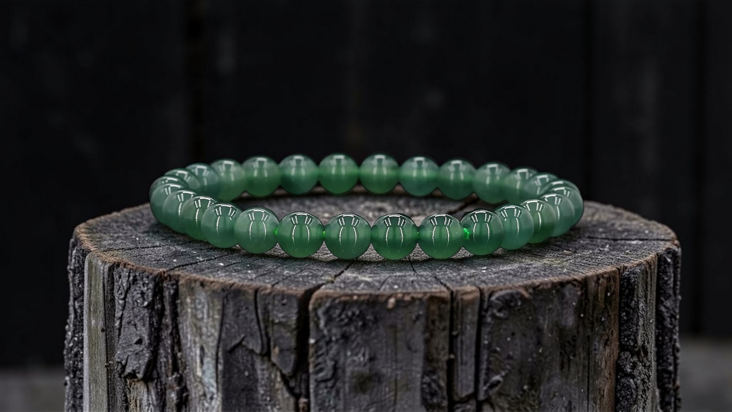 Certified Japanese Blue-Green Burmese A-Jade Beaded Bracelet (MADE IN JAPAN) (7 mm Each x 28 beads) 05044