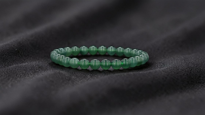 Certified Japanese Blue-Green Burmese A-Jade Beaded Bracelet (MADE IN JAPAN) (7 mm Each x 28 beads) 05044