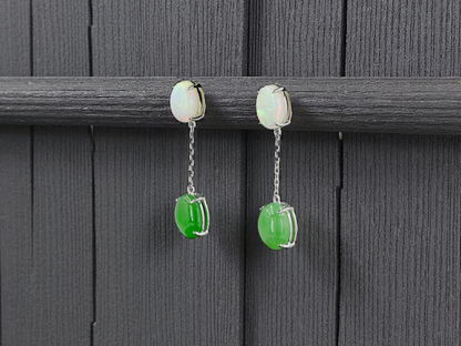 Opade Opulence Burmese A-Jadeite and Australian Opal Drop and Dangle Earrings with 18K White Gold - Certified V1