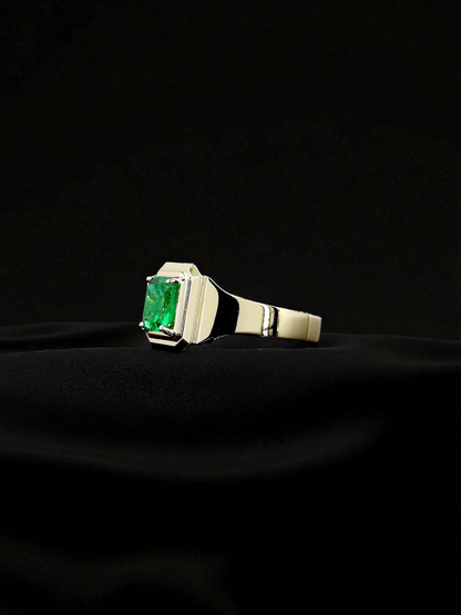 Certified Natural Columbian Emerald 1.72 cts (Vivid Green) Men's Ring with 14K Yellow Gold - Size US 9 - R6