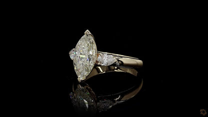 Kobayashi 2.53 cts. Natural Marquise Diamond Cocktail Ring, with Natural Pear Shaped White Diamonds, and 18K Yellow Gold - GIA Certified -R8