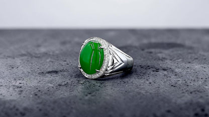 Chiba MADE IN JAPAN 7.42 cts. Certified Vivid Apple Green Burmese A-Jadeite Ring (with 18K White Gold and White Diamonds) Size US9.5  - R26