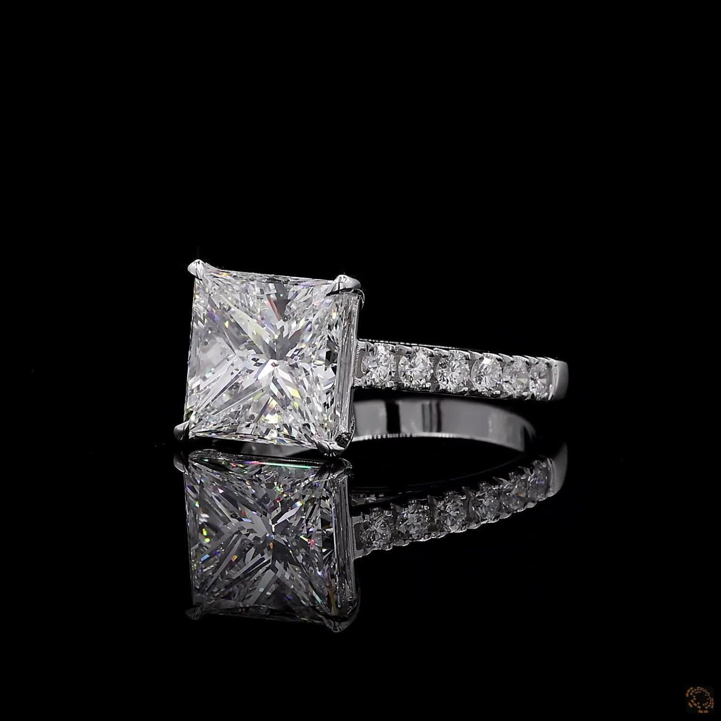 Ohime 4.01 cts. Natural Princess-Cut E i1 Diamond Cocktail Ring with Round White VVS Diamonds and 18K White Gold - GIA Certified-R10