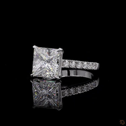 Ohime 4.01 cts. Natural Princess-Cut E i1 Diamond Cocktail Ring with Round White VVS Diamonds and 18K White Gold - GIA Certified-R10