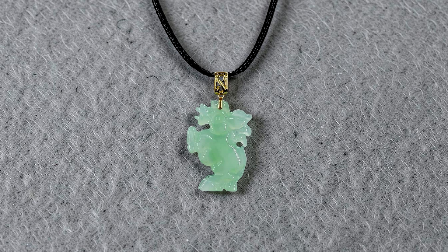 Ama Prancing Horse Burmese A-Jadeite Charm Pendant (with 18K Yellow Gold)- Certified