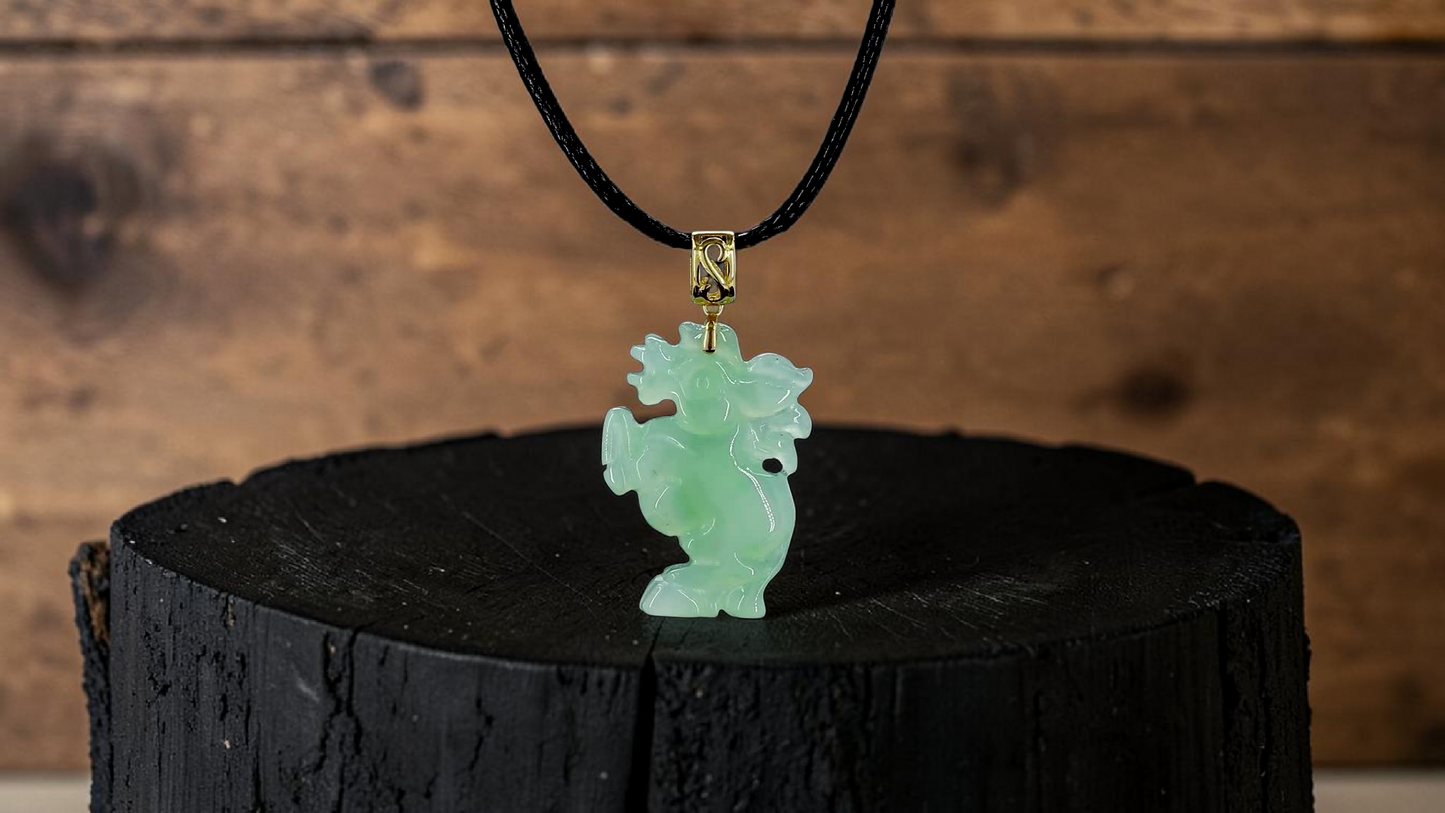 Ama Prancing Horse Burmese A-Jadeite Charm Pendant (with 18K Yellow Gold)- Certified