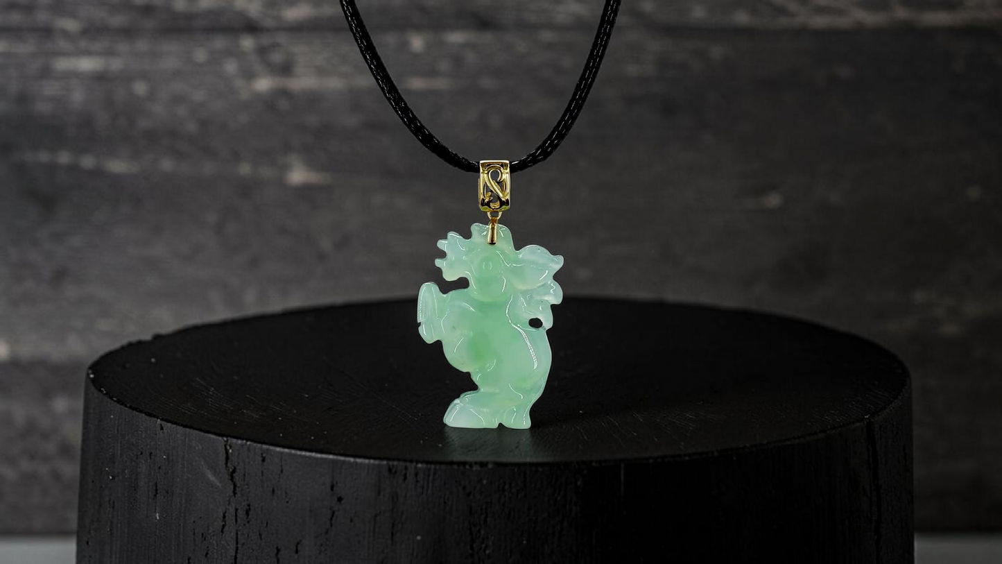 Ama Prancing Horse Burmese A-Jadeite Charm Pendant (with 18K Yellow Gold)- Certified