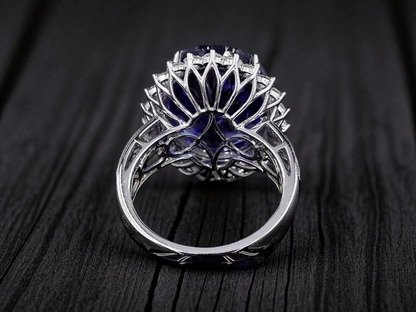 Avellino (13.50 cts.) Tanzanite and Natural Diamonds Ring (with 18K White Gold) -R3955