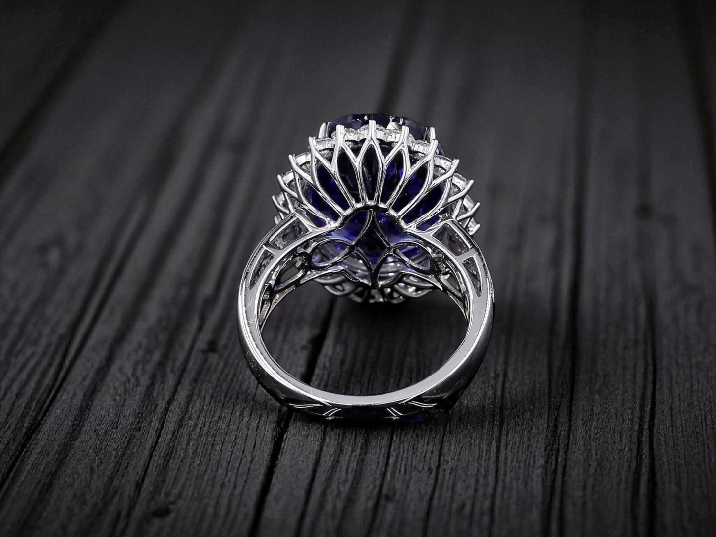 Avellino (13.50 cts.) Tanzanite and Natural Diamonds Ring (with 18K White Gold) -R3955