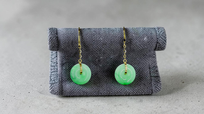 Chiryu Dangling Donut Green Burmese A-Jade French Hook Earrings (with 18K Yellow Gold) - Certified