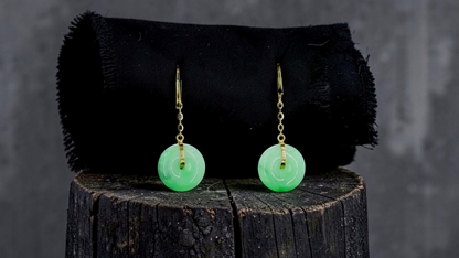 Chiryu Dangling Donut Green Burmese A-Jade French Hook Earrings (with 18K Yellow Gold) - Certified