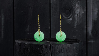 Chiryu Dangling Donut Green Burmese A-Jade French Hook Earrings (with 18K Yellow Gold) - Certified