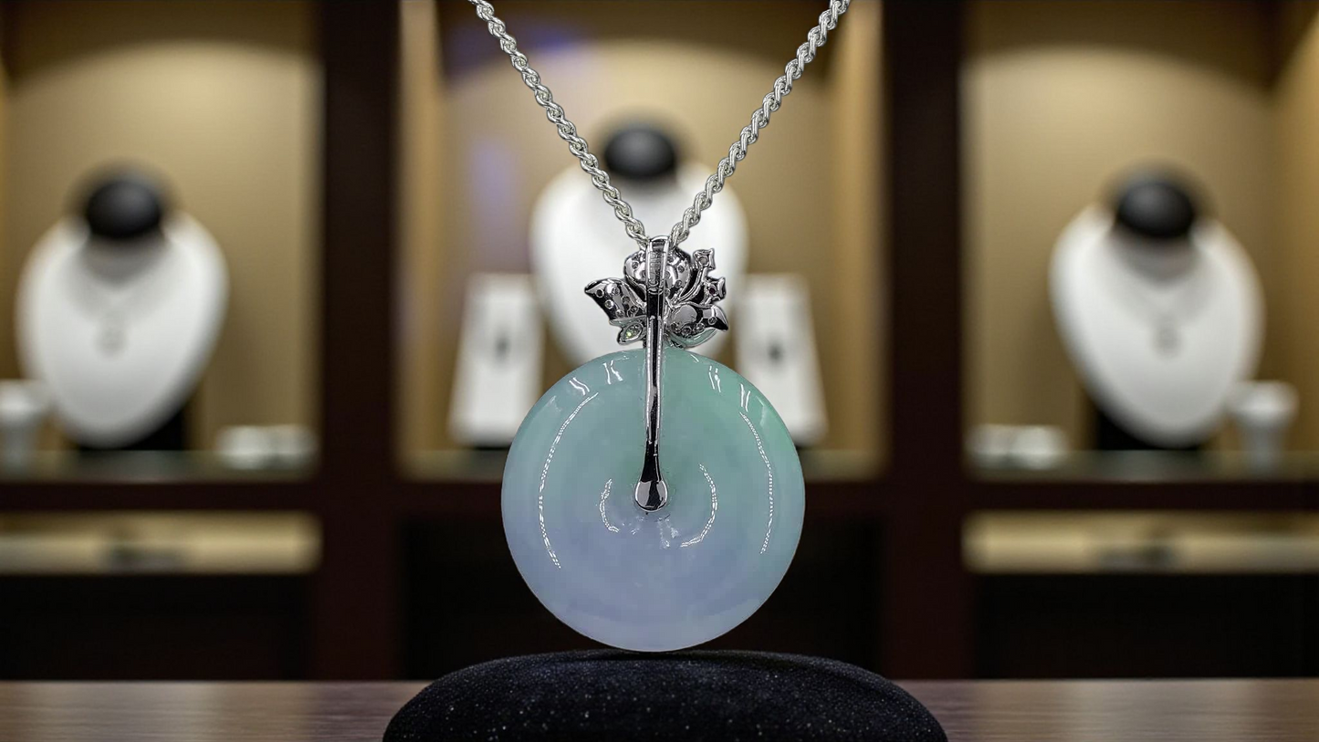 Jito Round Burmese A-Jadeite 24mm Icy Lavender and Green Donut Pendant (with 18K White Gold) - HKJSL Certified