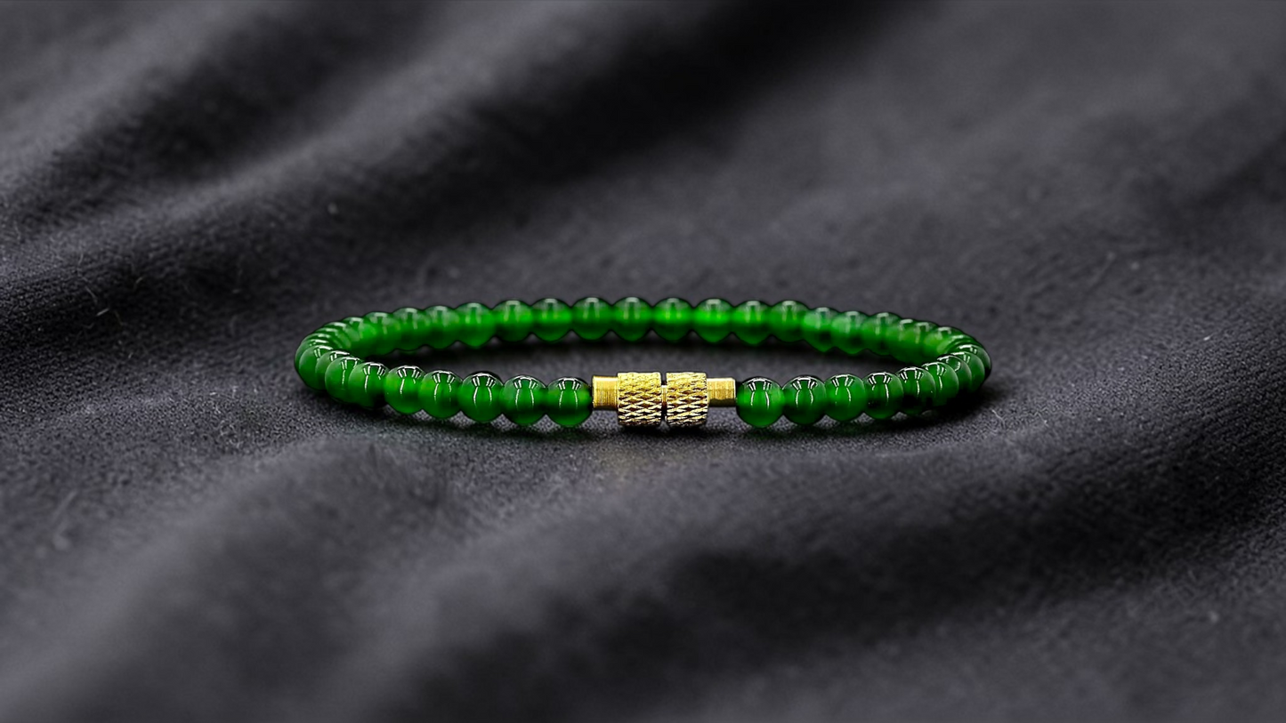 Certified Imperial Japanese Green Burmese A-Jade Beaded Bracelet (MADE IN JAPAN) (4 mm Each x 43 beads) 05042 (With Sterling Silver 925)