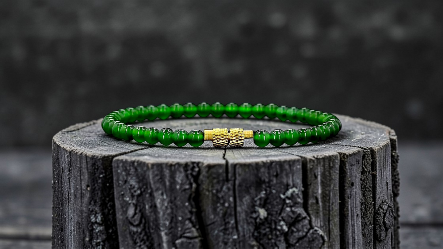Certified Imperial Japanese Green Burmese A-Jade Beaded Bracelet (MADE IN JAPAN) (4 mm Each x 43 beads) 05042 (With Sterling Silver 925)