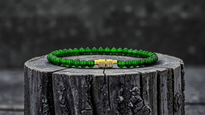 Certified Imperial Japanese Green Burmese A-Jade Beaded Bracelet (MADE IN JAPAN) (4 mm Each x 43 beads) 05042 (With Sterling Silver 925)
