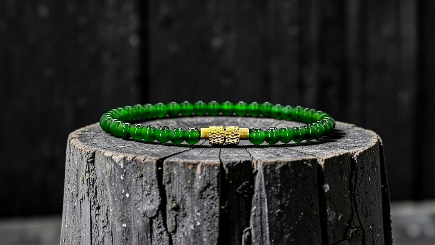 Certified Imperial Japanese Green Burmese A-Jade Beaded Bracelet (MADE IN JAPAN) (4 mm Each x 43 beads) 05042 (With Sterling Silver 925)
