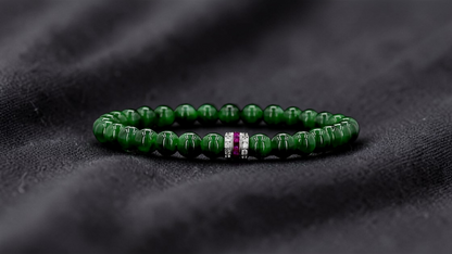 Certified Japanese Deep Apple Green Burmese A-Jade Beaded Bracelet (MADE IN JAPAN) (6 mm Each x 30 beads) 05043 (With Sterling Silver 925)