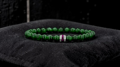 Certified Japanese Deep Apple Green Burmese A-Jade Beaded Bracelet (MADE IN JAPAN) (6 mm Each x 30 beads) 05043 (With Sterling Silver 925)