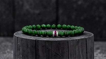 Certified Japanese Deep Apple Green Burmese A-Jade Beaded Bracelet (MADE IN JAPAN) (6 mm Each x 30 beads) 05043 (With Sterling Silver 925)