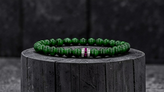 Certified Japanese Deep Apple Green Burmese A-Jade Beaded Bracelet (MADE IN JAPAN) (6 mm Each x 30 beads) 05043 (With Sterling Silver 925)