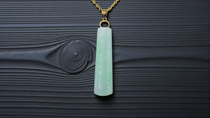 Hokkaido (MADE IN JAPAN) Tube Tapered Burmese A-Jadeite Charm Pendant (with 18K Solid Yellow Gold) - Certified - V4