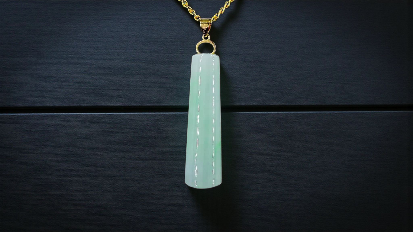 Hokkaido (MADE IN JAPAN) Tube Tapered Burmese A-Jadeite Charm Pendant (with 18K Solid Yellow Gold) - Certified - V4