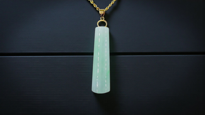 Hokkaido (MADE IN JAPAN) Tube Tapered Burmese A-Jadeite Charm Pendant (with 18K Solid Yellow Gold) - Certified - V4