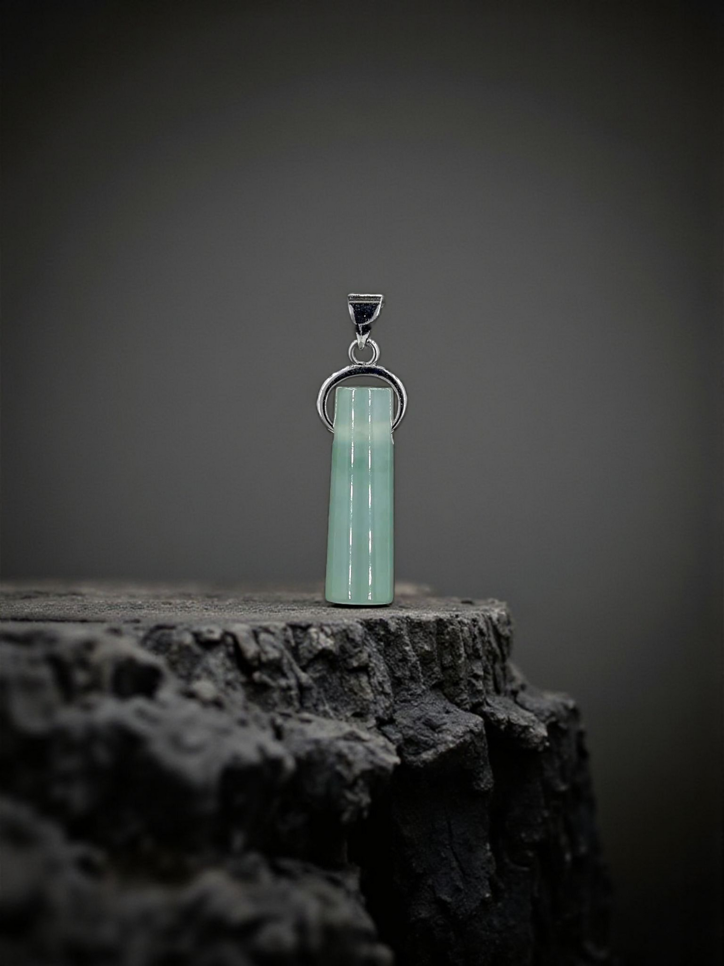 Hokkaido (MADE IN JAPAN) Icy Tube Burmese A-Jadeite Charm Pendant (with Sterling Silver 925) - Certified - V2