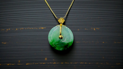 Emperors' Round Burmese A-Jadeite 21.00 mm Donut Pendant (with 18K Yellow Gold) - Certified - V11
