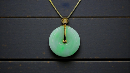 Emperors' Round Burmese A-Jadeite 24.00 mm Donut Pendant (with 18K Yellow Gold) - Certified - V12