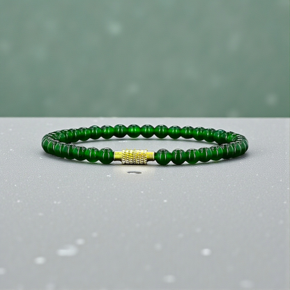 Certified Imperial Japanese Green Burmese A-Jade Beaded Bracelet (MADE IN JAPAN) (4.50 mm Each x 38 beads) 05041 (With Sterling Silver 925)