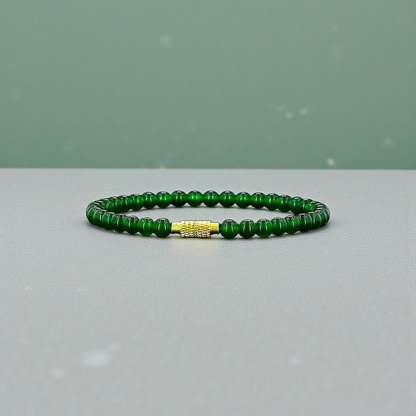 Certified Imperial Japanese Green Burmese A-Jade Beaded Bracelet (MADE IN JAPAN) (4.50 mm Each x 38 beads) 05041 (With Sterling Silver 925)