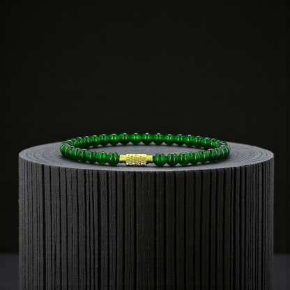 Certified Imperial Japanese Green Burmese A-Jade Beaded Bracelet (MADE IN JAPAN) (4.50 mm Each x 38 beads) 05041 (With Sterling Silver 925)