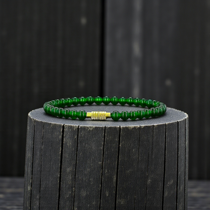 Certified Imperial Japanese Green Burmese A-Jade Beaded Bracelet (MADE IN JAPAN) (4.50 mm Each x 38 beads) 05041 (With Sterling Silver 925)