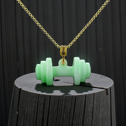 Chikara Gym Dumbbell Burmese A-Jadeite Charm Pendant (with 18K Yellow Gold)- Certified