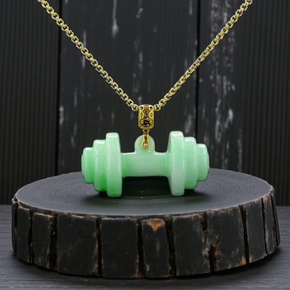 Chikara Gym Dumbbell Burmese A-Jadeite Charm Pendant (with 18K Yellow Gold)- Certified