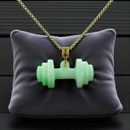 Chikara Gym Dumbbell Burmese A-Jadeite Charm Pendant (with 18K Yellow Gold)- Certified