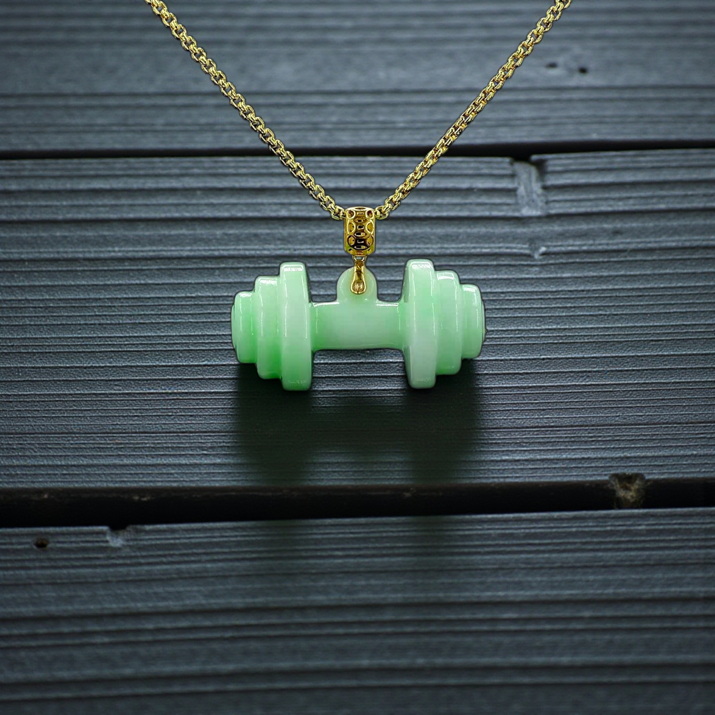 Chikara Gym Dumbbell Burmese A-Jadeite Charm Pendant (with 18K Yellow Gold)- Certified