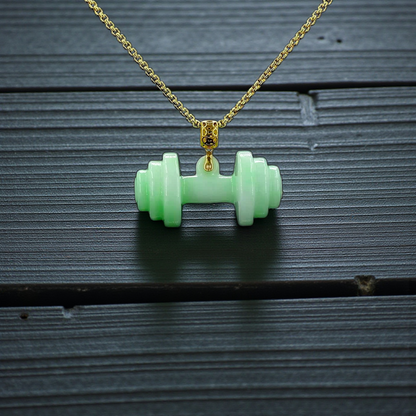 Chikara Gym Dumbbell Burmese A-Jadeite Charm Pendant (with 18K Yellow Gold)- Certified