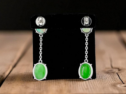 Opade Opulence Burmese A-Jadeite and Australian Opal Drop and Dangle Earrings with 18K White Gold - Certified V1