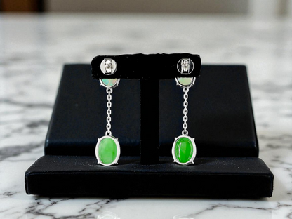 Opade Opulence Burmese A-Jadeite and Australian Opal Drop and Dangle Earrings with 18K White Gold - Certified V1