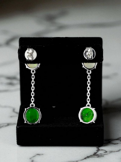 Opade Elegance Burmese A-Jadeite and Australian Opal Drop and Dangle Earrings with 14K White Gold - Certified V2