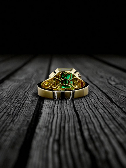 Certified Natural Columbian Emerald 1.72 cts (Vivid Green) Men's Ring with 14K Yellow Gold - Size US 9 - R6