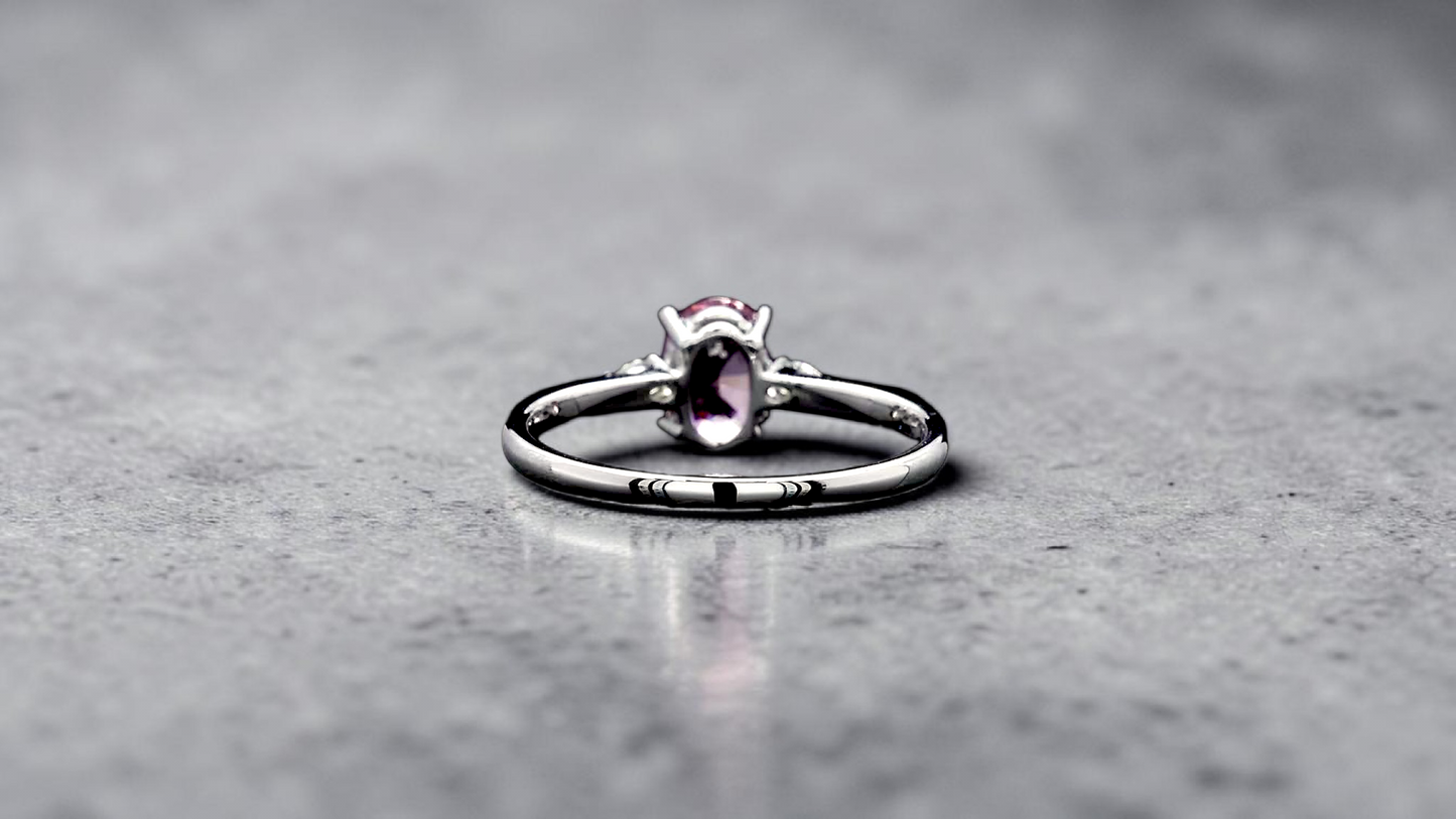 Yuzawa 1.02 cts. No Heat Natural Padparadscha Sapphire Ring (with 18K White Gold and Natural White Diamonds) Size US 8  - R21