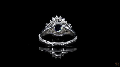 Ichinomiya MADE IN JAPAN Certified Oval Shaped 1.93 cts. Natural Blue Sapphire Ring with Platinum 900 and White Diamonds Size US6.5  - R12