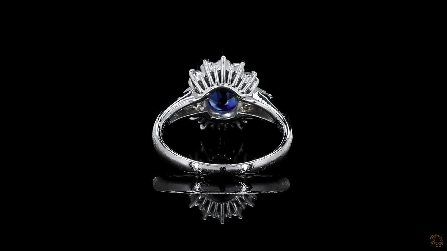 Seto MADE IN JAPAN Certified Oval Shaped 1.80 cts. Natural Deep Blue Sapphire Ring with Platinum 900 and White Diamonds Size US5.5  - R13